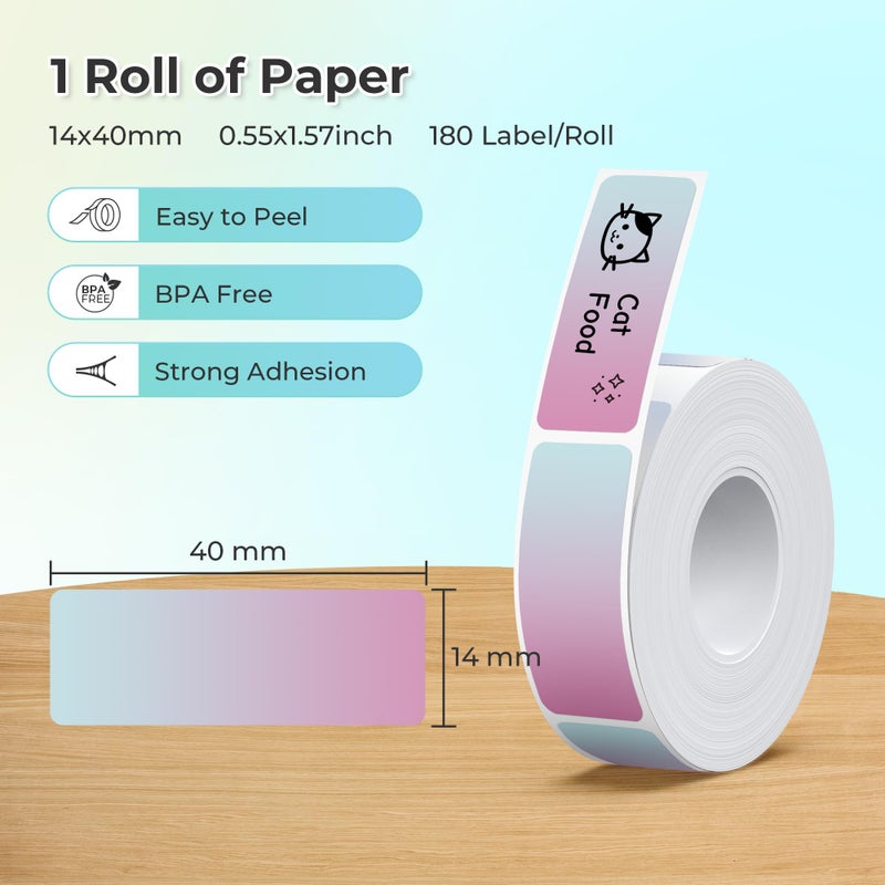 Nelko Genuine P21 Label Maker Tape, Adapted Label Print Paper, 14X40Mm (0.55""X1.57""), Standard Laminated Labeling Replacement, Multipurpose Of P21 Label Maker, 180 Tapes/Roll, 1 Roll, Light Purple - Image 2